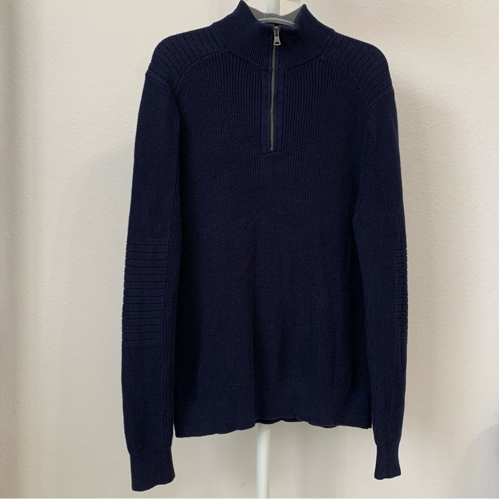 Express Sweater Men's Size M Navy Long Sleeve‎ 1/4 Zip Pullover 100% Cotton Knit